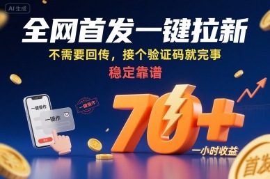 全网首发一键拉新项目,不需要回传,接个验证码就完事,稳定靠谱,一小时收益70+【揭秘】|淘骐网赚资源库