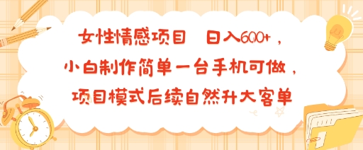 女性情感项目 小白制作简单一台手机可做 项目模式后续自然升大客单 日入6张|淘骐网赚资源库