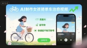 AI制作女孩骑单车治愈视频，流量大，起号快，快速起千粉万粉号|淘骐网赚资源库