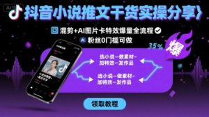抖音小说推文干货实操分享,混剪+AI图片卡特效爆量全流程,0粉丝0门槛可做|淘骐网赚资源库