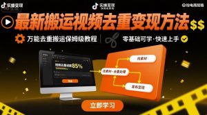 最新搬运视频去重变现方法,万能去重搬运保姆级教程|淘骐网赚资源库