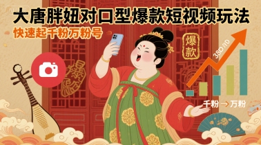 大唐胖妞对口型爆款短视频玩法,快速起千粉万粉号|淘骐网赚资源库