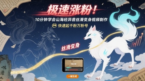 极速涨粉！10分钟学会山海经异兽丝滑变身视频制作，快速起千粉万粉号|淘骐网赚资源库
