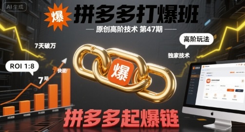 拼多多打爆班原创高阶技术第47期,拼多多起爆链|淘骐网赚资源库