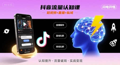 抖音流量认知课,短视频+直播+私域,认知提升,闪电开悟|淘骐网赚资源库