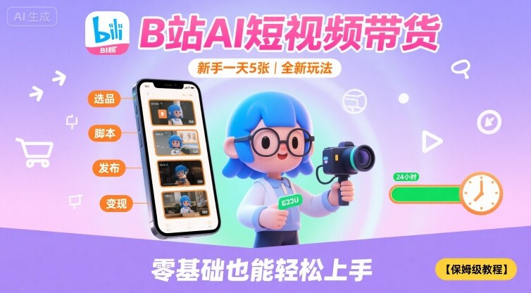 B站AI短视频带货,新手一天5张,全新玩法【保姆级教程】|淘骐网赚资源库