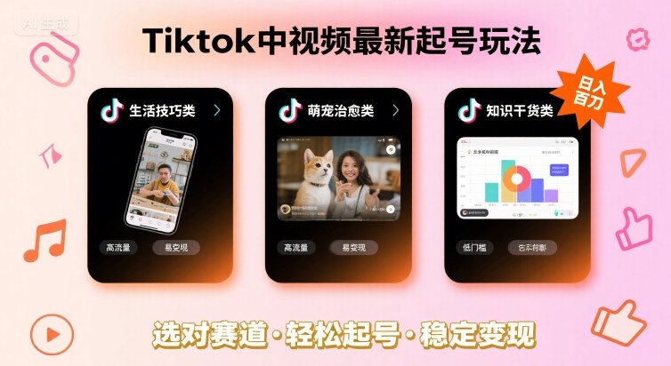 Tiktok中视频最新起号玩法,想要日入百刀,做好这几个赛道就可以了|淘骐网赚资源库