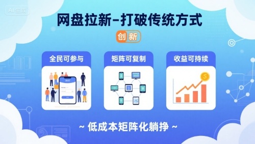 网盘拉新-打破传统方式,低成本矩阵化躺挣,全民可参与、矩阵可复制、收益可持续【揭秘】|淘骐网赚资源库