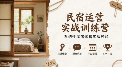 民宿运营实战训练营，系统性民宿运营实战经验|淘骐网赚资源库