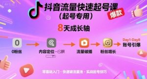 抖音流量快速起号课（起号专用），8天带你做爆自己的账号|淘骐网赚资源库