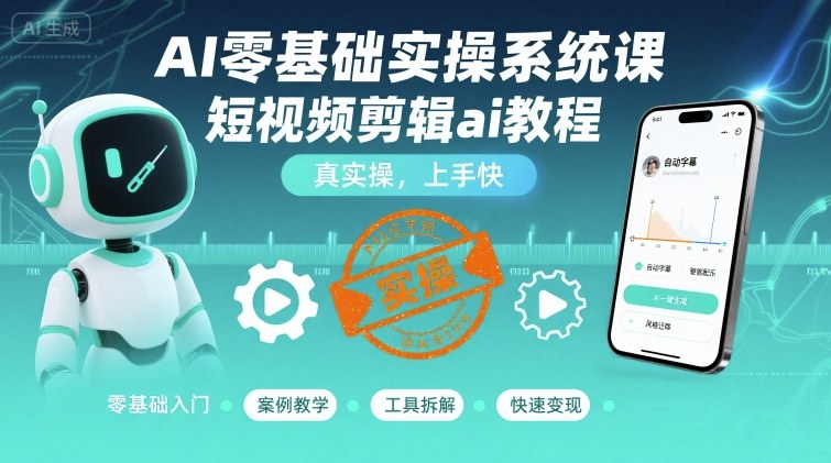 AI零基础实操系统课,短视频剪辑ai教程,真实操,上手快|淘骐网赚资源库