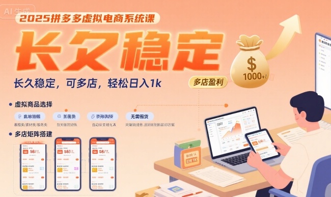 2025拼多多虚拟电商系统课,长久稳定,可多店,轻松日入1k|淘骐网赚资源库
