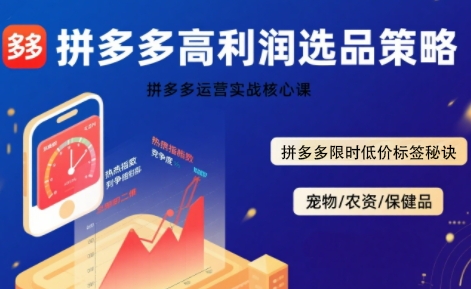 拼多多选品暴利技术实战课，拼多多高利润选品策略，拼多多限时低价标签秘诀|淘骐网赚资源库