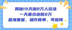 揭秘15天加2W人玩法,一天最少2万进账,蓝海赛道,操作简单,可矩阵|淘骐网赚资源库