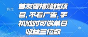 首发零撸挣钱项目 不看广告 手机随时可做 单日收益三位数【揭秘】|淘骐网赚资源库