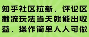 知乎社区拉新，评论区截流玩法当天就能出收益，操作简单人人可做|淘骐网赚资源库