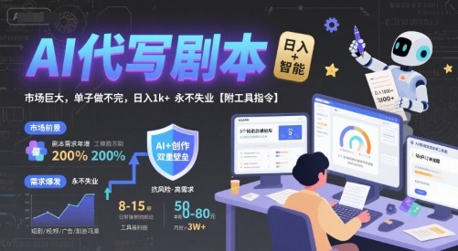 AI代写剧本，市场巨大，单子做不完，日入1k+ 永不失业【附工具指令】|淘骐网赚资源库