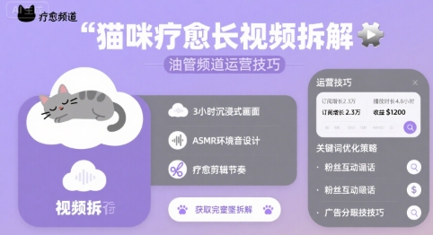 猫咪疗愈长视频拆解 &油管频道运营技巧|淘骐网赚资源库