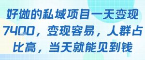 好做的私域项目一天变现1k+，变现容易，人群占比高，当天就能见到钱|淘骐网赚资源库
