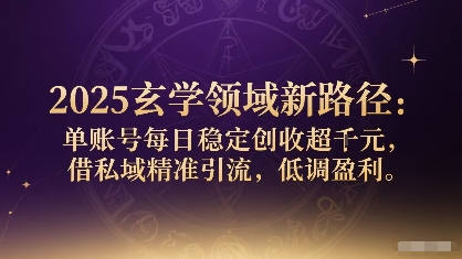 2025玄学领域新路径：单账号每日稳定创收1k+，借私域精准引流，低调盈利|淘骐网赚资源库