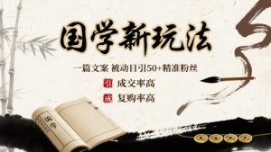 国学新玩法：一篇文案  被动日引50+精准粉丝成交率高  复购率高|淘骐网赚资源库