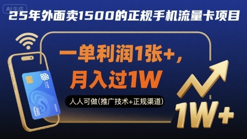 25年外面卖1500的正规手机流量卡项目,一单利润1张+,月入过1W,人人可做(推广技术+正规渠道)【揭秘】|淘骐网赚资源库