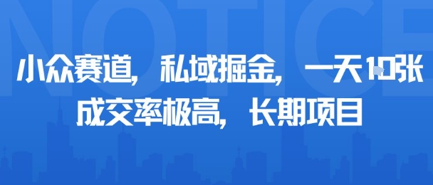小众赛道,私域掘金,一天多张,成交率极高,长期项目|淘骐网赚资源库