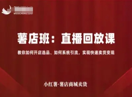 小红薯薯店商城卖货直播回放课,教你如何开店选品、如何系统引流,实现快速卖货变现|淘骐网赚资源库
