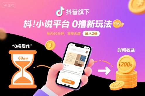 抖音旗下小说平台0撸新玩法,每天挂G60分钟,简单无脑,日入2张【揭秘】|淘骐网赚资源库