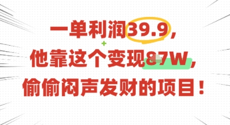 一单利润39.9,有人靠这个变现几十个,偷偷闷声发财的项目|淘骐网赚资源库