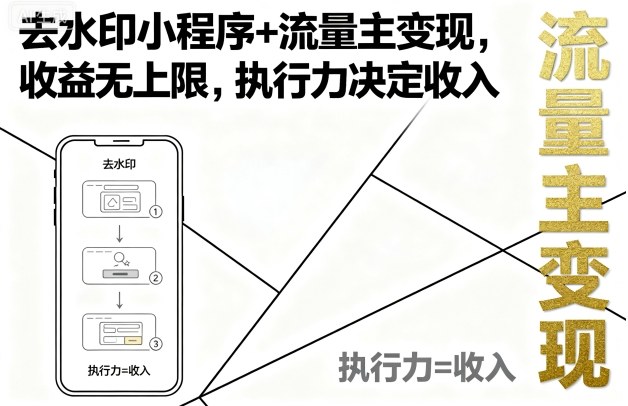 去水印小程序+流量主变现，收益无上限，执行力决定收入|淘骐网赚资源库