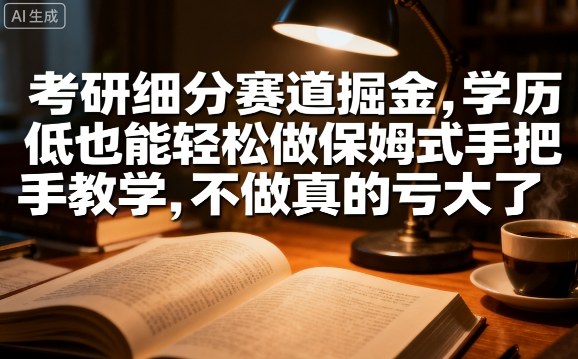 考研细分赛道掘金,日入1k+,学历低也能轻松做保姆式手把手教学,不做真的亏大了【揭秘】|淘骐网赚资源库