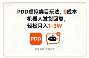 PDD虚拟类目玩法,0成本,机器人发货回复,轻松月入1-3W|淘骐网赚资源库