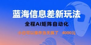 蓝海信息差新玩法，全程AI矩阵自动化小白可以操作当天搞了1k+|淘骐网赚资源库