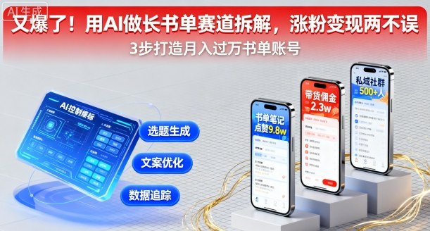 又爆了!用AI做长书单赛道拆解,涨粉变现两不误|淘骐网赚资源库