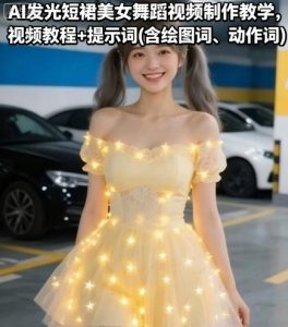 AI发光短裙美女舞蹈视频制作教学，视频教程+提示词(含绘图词、动作词)|淘骐网赚资源库