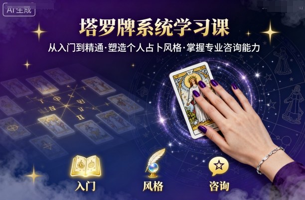 塔罗牌系统学习课,助你从入门到精通,塑造个人占卜风格,掌握专业咨询能力|淘骐网赚资源库