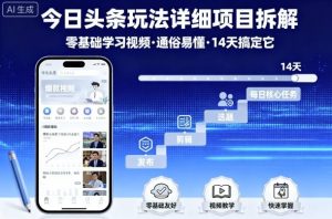 今日头条玩法详细项目拆解,零基础学习视频 通俗易懂 14天搞定它|淘骐网赚资源库
