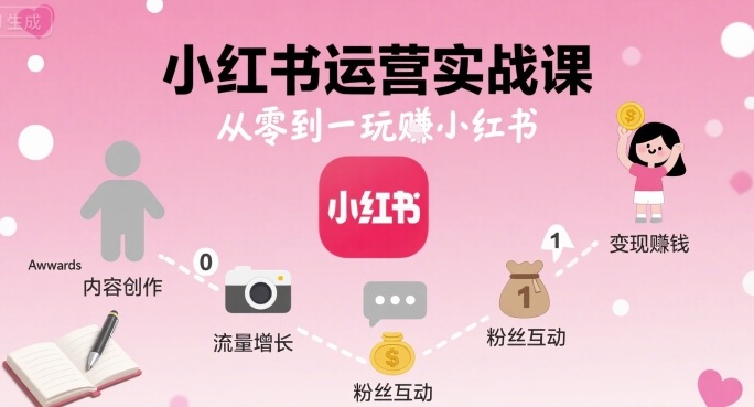 小红书运营实战课,从零到一玩賺小红书|淘骐网赚资源库