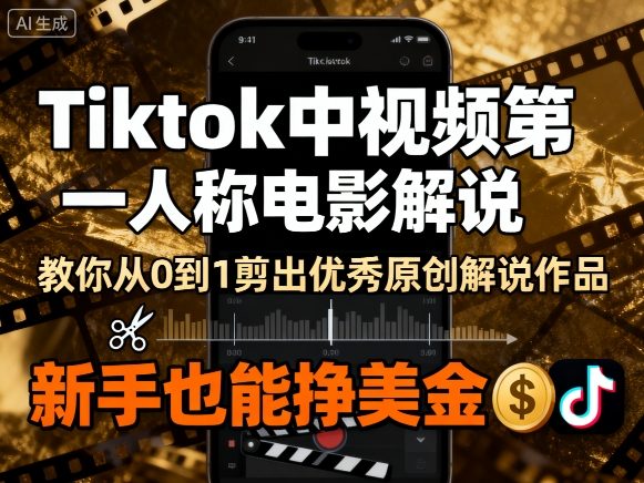 Tiktok中视频第一人称电影解说,教你从0到1剪出一个优秀的原创解说作品,新手也能挣美金|淘骐网赚资源库