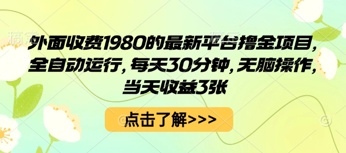 外面收费1980的最新平台撸金项目,全自动运行,每天30分钟,无脑操作,当天收益3张【揭秘】|淘骐网赚资源库