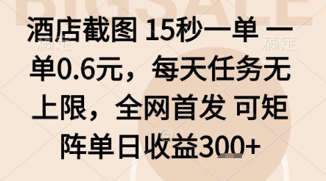 酒店截图项目,15秒一单,一单0.6米,每天任务无上限,全网首发可矩阵单日收益3张+【揭秘】|淘骐网赚资源库