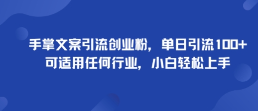 手掌文案引流创业粉,单日引流100+,可适用任何行业,小白轻松上手|淘骐网赚资源库