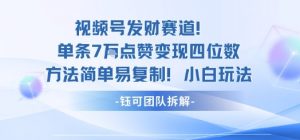 视频号发财赛道单条7W点赞变现四位数方法简单易复制小白玩法|淘骐网赚资源库