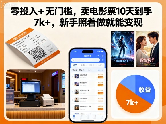 零投入+无门槛,卖电影票10天到手7k+,新手照着做就能变现【揭秘】|淘骐网赚资源库