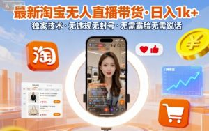最新淘宝无人直播带货,日入1k+,独家技术,无违规无封号,无需露脸无需说话【揭秘】|淘骐网赚资源库