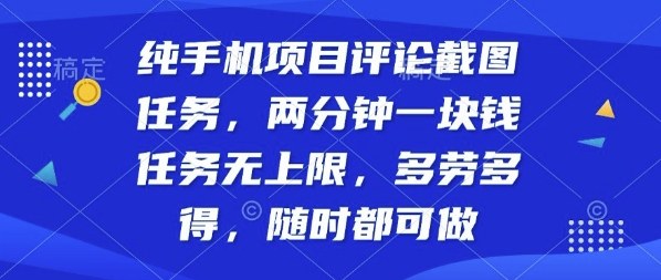 纯手机项目评论截图任务,两分钟一块钱多劳多得,随时随地都能做【揭秘】|淘骐网赚资源库