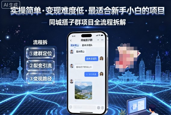 实操简单,变现难度低,最适合新手小白做的项目,每天轻松收入3张,同城搭子群项目全流程拆解|淘骐网赚资源库