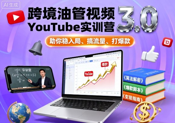 跨境油管视频YouTube实训营3.0,助你稳入局、搞流量、打爆款|淘骐网赚资源库