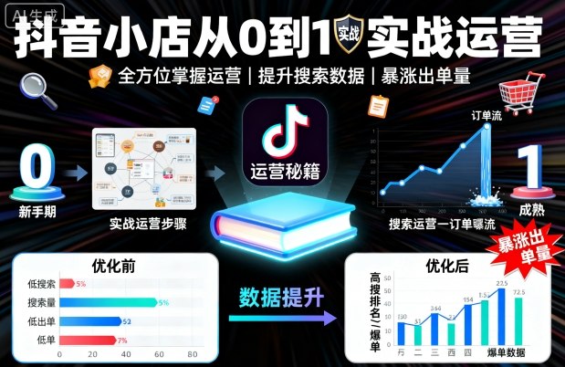 抖音小店从0到1实战运营，帮你全方位掌握小店运营，提升搜索数据与出单量|淘骐网赚资源库